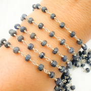 Coated Black Spinel 925 Sterling Silver Wire Chain